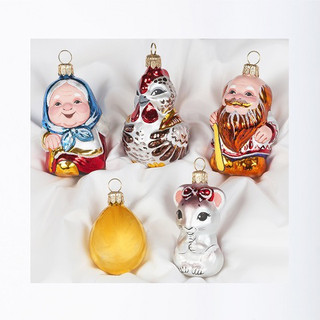 Набор 'Курочка Ряба' из 5 украшений, стекло, артикул С 1787