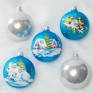 Набор 'Стужа' из пяти шаров, стекло, артикул С1230, в ассорти...