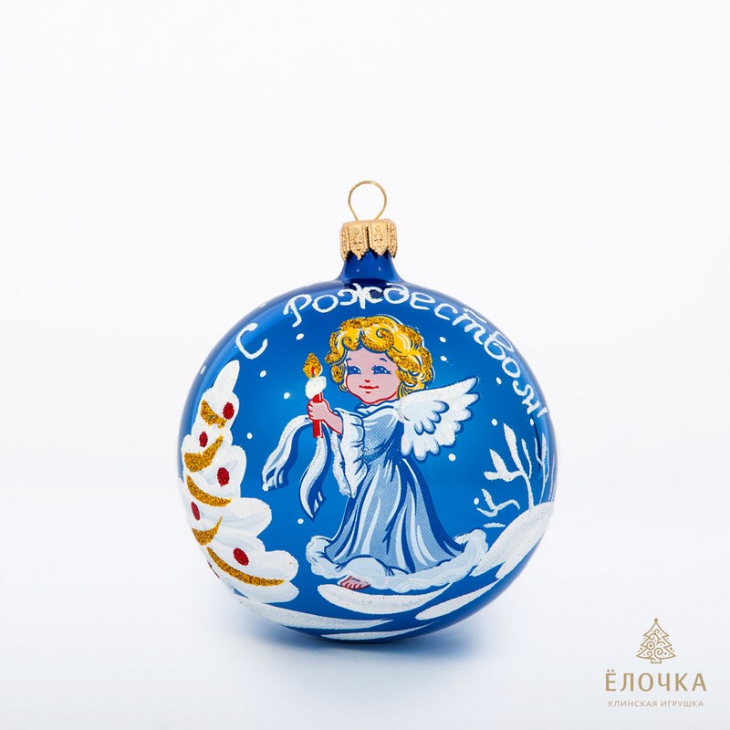 Шар 'Сказка', стекло, 8.5 см, артикул С1164 (ангелочек со свечой)