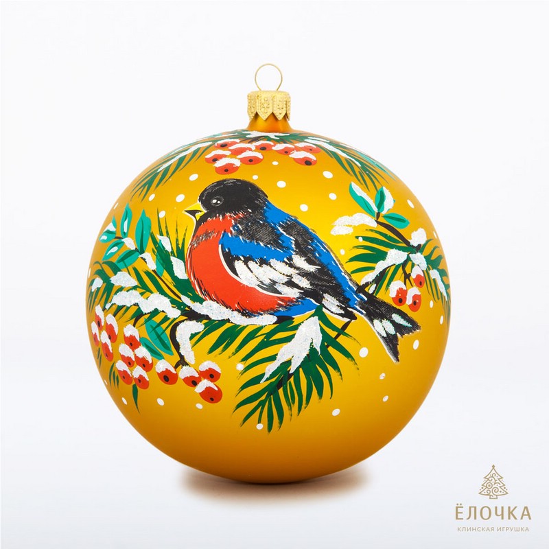 Шар 'Зимний', стекло, 11.5 см, артикул С1097 (снегирь)