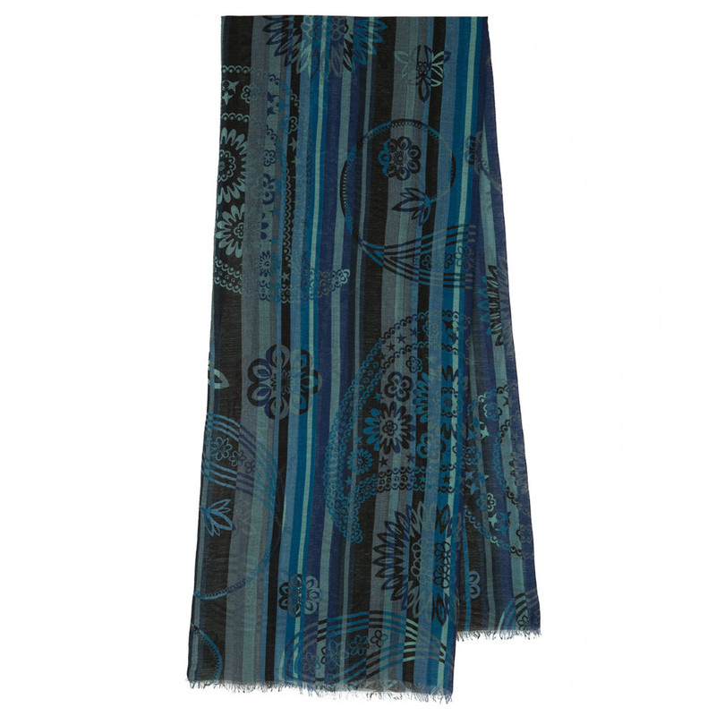 Павловопосадский шарф синий 100% шерсть 40-190, артикул 10370-14