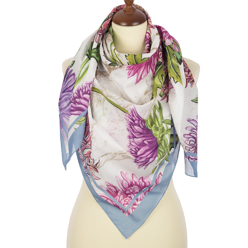 Павловопосадский платок белый 100% хлопок 115-115, артикул 10603-1