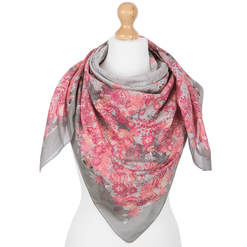 Павловопосадский платок серо-розовый 100% хлопок 115-115, артикул 10600-1