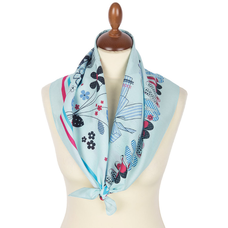 Павловопосадский платок голубой 100% хлопок 75-75, артикул 10342-11