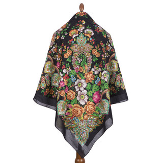 Павловопосадский платок 'Голубка' черный 100% хлопок 146-146, артикул 679-18 2