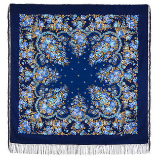 Павловопосадский платок 'Душечка' синий 100% шерсть 146-146, артикул 782-14 2