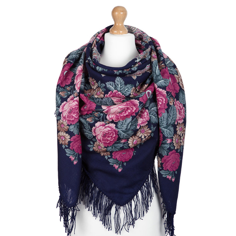 Павловопосадский платок 'Молитва' фиолетовый 100% шерсть 146-146, артикул 353-15