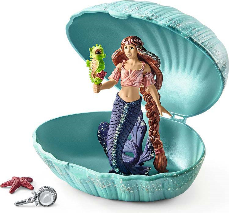 Schleich Набор фигурок Русалка с малышом морского конька в ракушке 70563