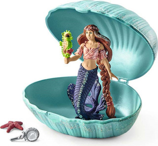 Schleich Набор фигурок Русалка с малышом морского конька в ракушке 70563