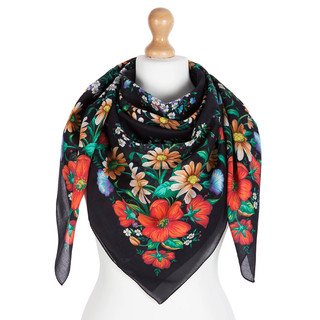 Павловопосадский платок 'Солнечный танец' черный 100% хлопок ...