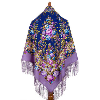 Павловопосадский платок 'Праздник огня' сиреневый 100% шерсть 135-135, артикул 1739-15 2