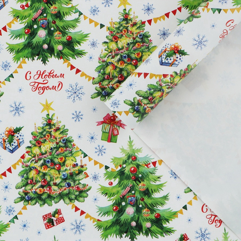 Упаковочная бумага «С Новым годом», 70x100 см, глянцевая