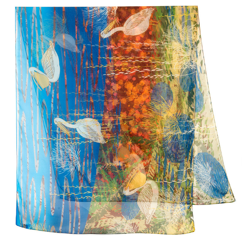 Павловопосадский палантин бирюзовый 100% шифон 85-200, артикул 10722-12