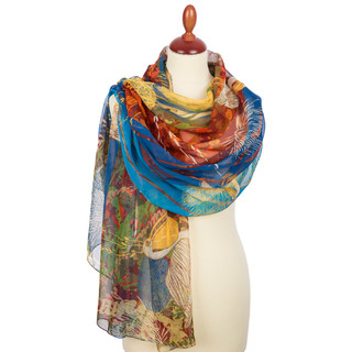 Павловопосадский палантин бирюзовый 100% шифон 85-200, артикул 10722-12 2