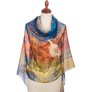 Павловопосадский палантин бирюзовый 100% шифон 85-200, артикул 10722-12 3