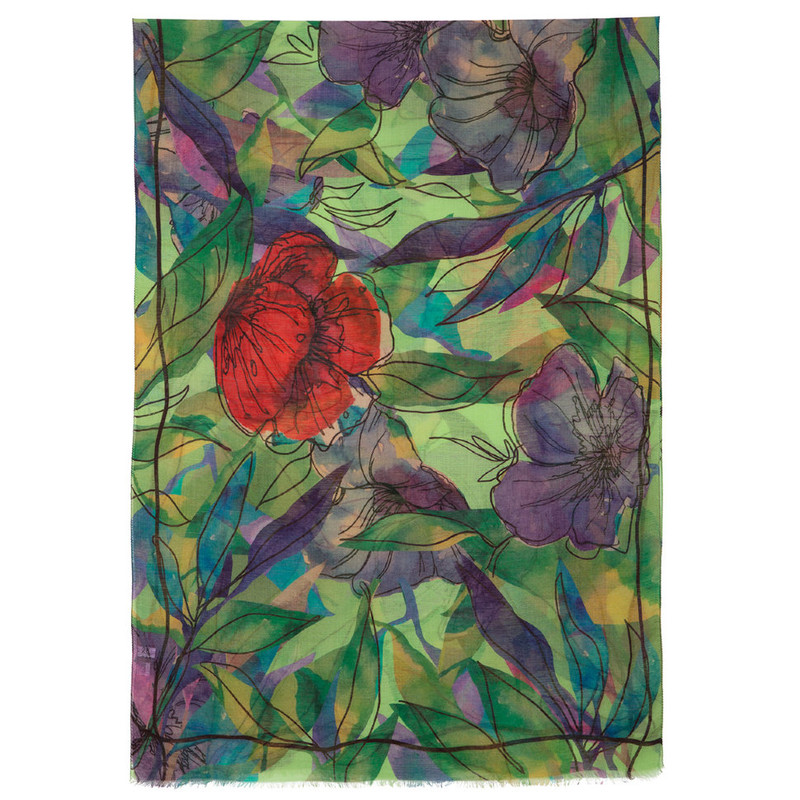 Павловопосадский палантин зеленый 100% шерсть 80-230, артикул 10540-9