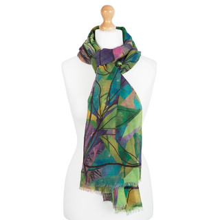 Павловопосадский палантин зеленый 100% шерсть 80-230, артикул 10540-9 2