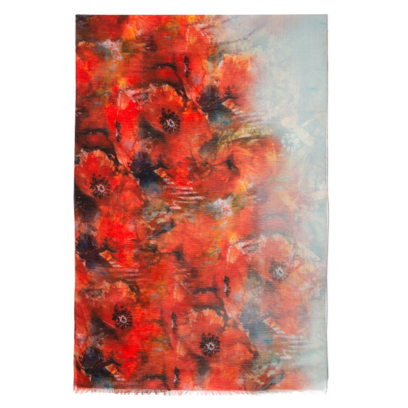 Павловопосадский палантин красный 100% шерсть 80-230, артикул 10360-5