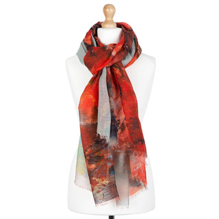 Павловопосадский палантин красный 100% шерсть 80-230, артикул 10360-5 2