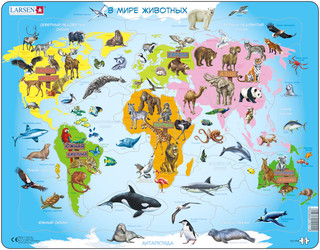 Пазл Larsen 'Карта мира с животными'