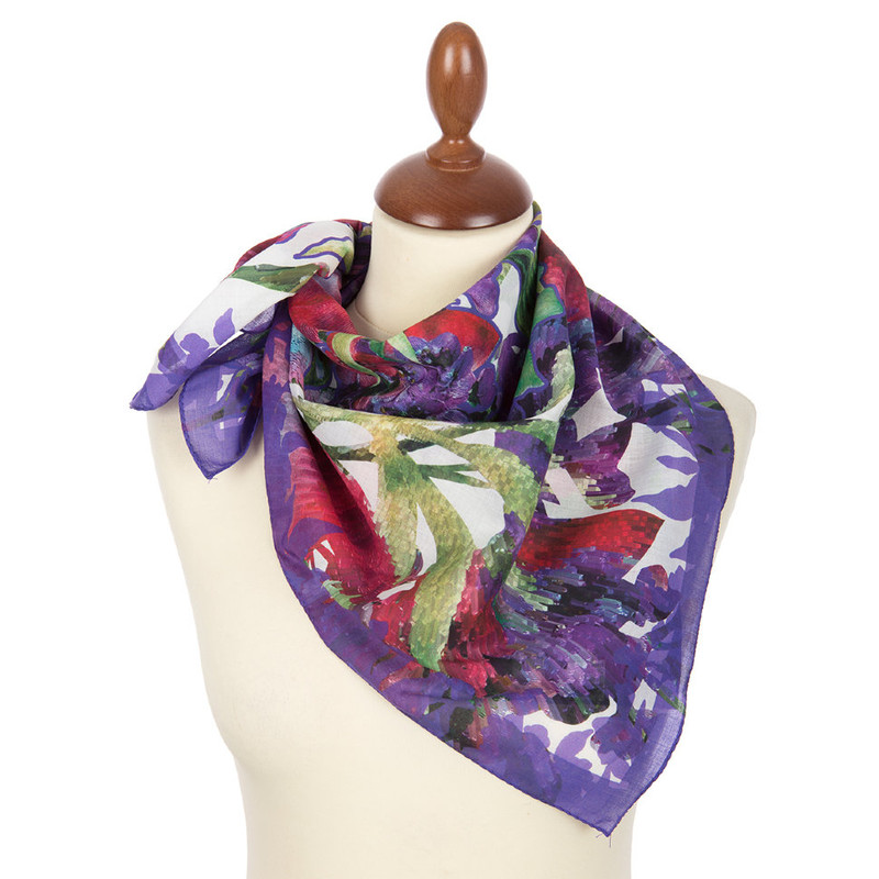 Павловопосадский платок сиреневый 100% хлопок 70-70, артикул 10519-15