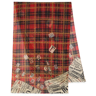 Павловопосадский палантин красный 100% шерсть 80-230, артикул 10749-5 1