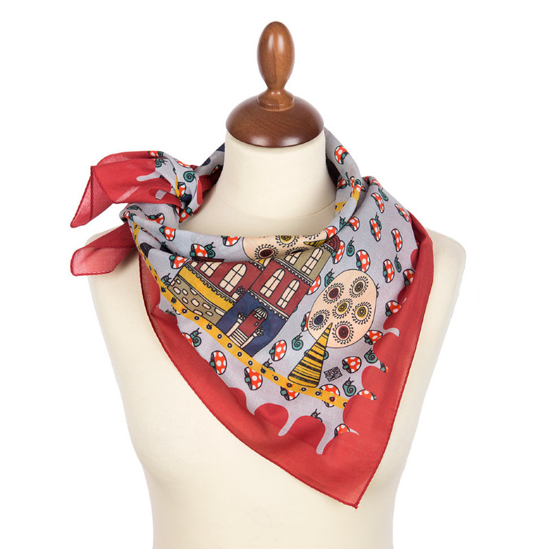 Павловопосадский платок красный 100% хлопок 70-70, артикул 10780-5