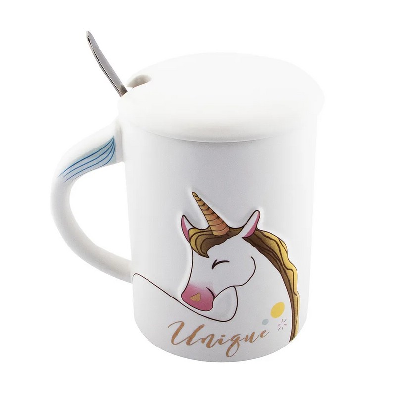 Чашка 'Единорог' 400 мл с крышкой и ложечкой