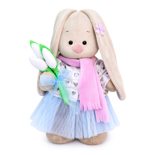 Зайка Ми с белыми тюльпанами 32 см