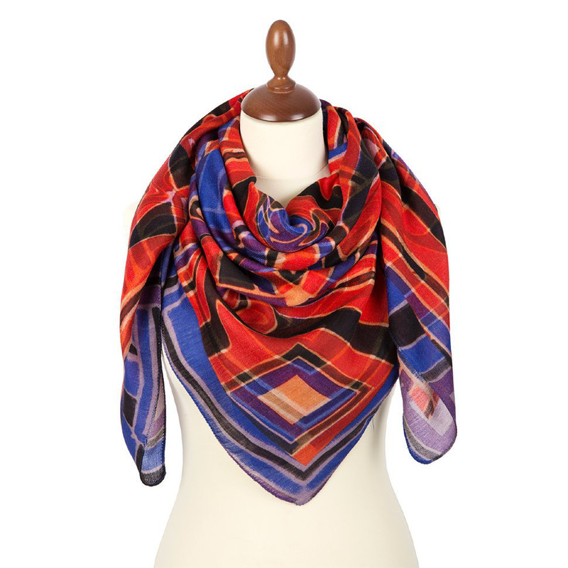 Павловопосадский платок синий 100% шерсть 115-115, артикул 10655-14