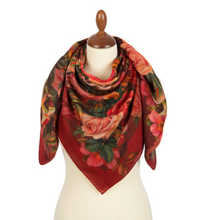 Павловопосадский платок красный, 100% шерсть 115х115 см, артикул 10183-6 1