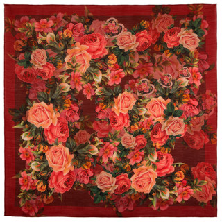 Павловопосадский платок красный, 100% шерсть 115х115 см, артикул 10183-6 2