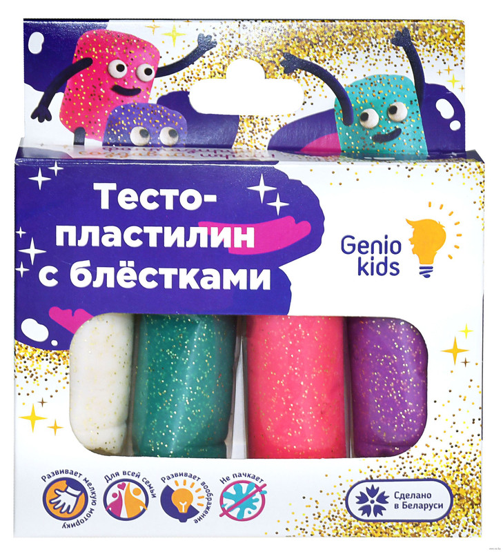 Масса для лепки 'Тесто-пластилин 4 цвета с блёстками'