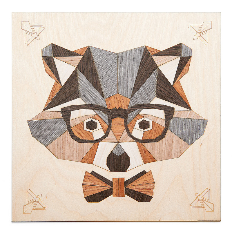 Картина на дереве в технике маркетри 'Мистер Енот' КОТЕИН