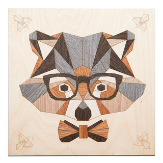 Картина на дереве в технике маркетри 'Мистер Енот' КОТЕИН