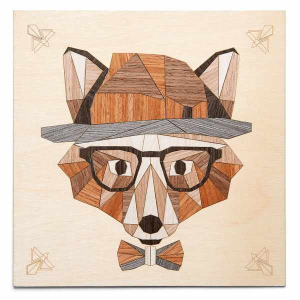 Картина на дереве в технике маркетри 'Сэр Лис' КОТЕИН