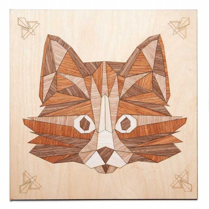 Картина на дереве в технике маркетри 'Мудрый кот' КОТЕИН