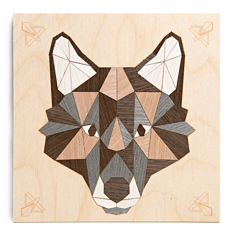 Картина на дереве в технике маркетри 'Серый волк' КОТЕИН