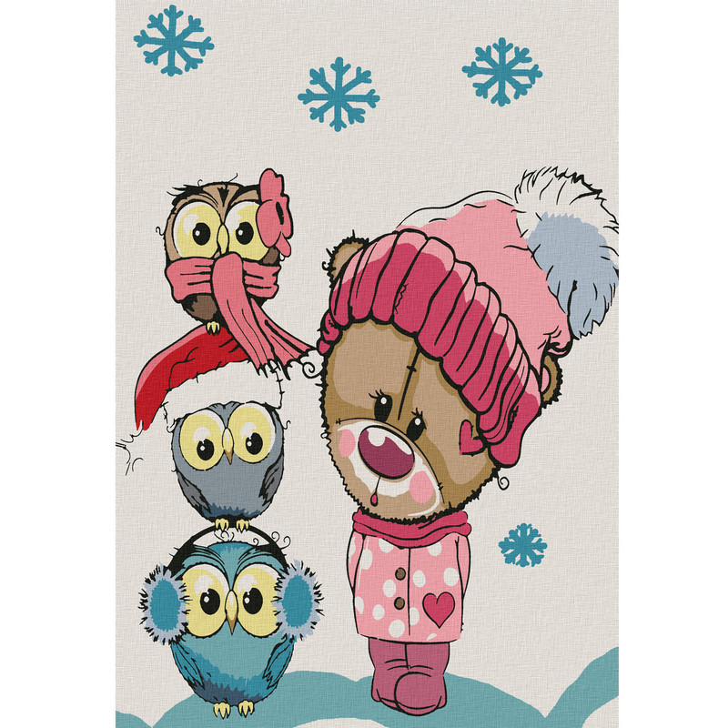 Картина по номерам 'Медвежонок с совятами' (11 цветов) КОТЕИН, цвет разноцветный