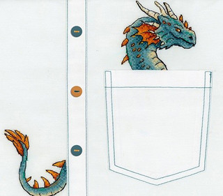 Набор для вышивания крестом на одежде Жар-Птица 'Благородный дракон', 7x8 см, арт. В-252, цвет синий, оранжевый