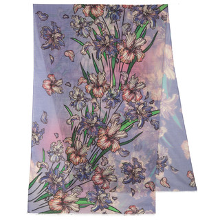 Павловопосадский палантин голубой 100% шерсть 80-230, артикул 10755-13 1