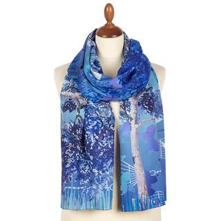 Павловопосадский палантин голубой набивной вискоза 80-200, артикул 10397-13 2