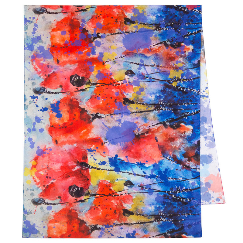 Павловопосадский палантин голубой набивной вискоза 80-200, артикул 10365-13