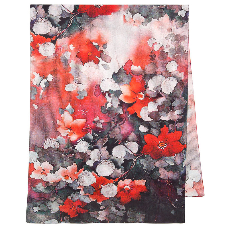 Павловопосадский палантин красный набивной вискоза 80-200, артикул 10724-5