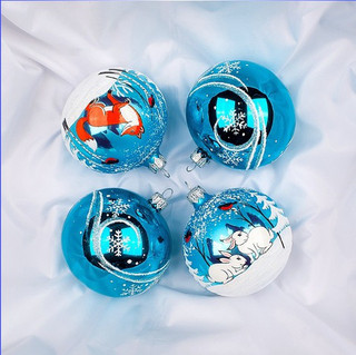 Набор 'Лесная опушка' из 4 шаров по 8.5 см, стекло, артикул С...