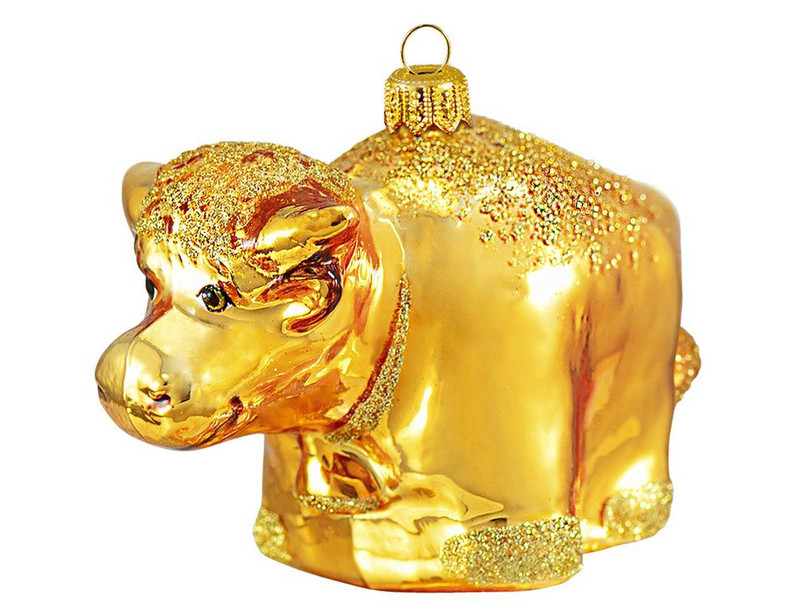 Коллекционная ёлочная игрушка ЗОЛОТОЙ ТЕЛЁНОК, коллекция 'Символ года' 2021, стекло, 8 см, Ариель