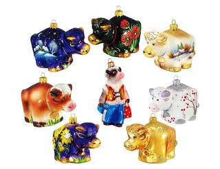 Коллекционная ёлочная игрушка ЗОЛОТОЙ ТЕЛЁНОК, коллекция 'Символ года' 2021, стекло, 8 см, Ариель 2