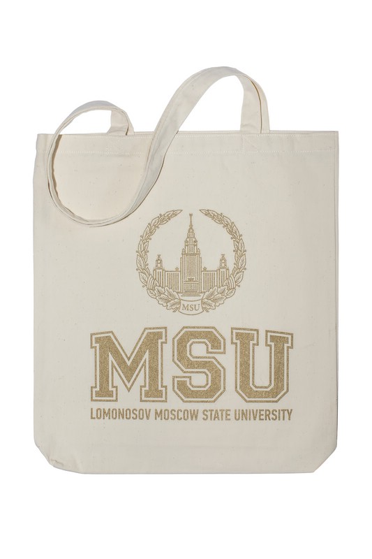 Сумка холщовая с логотипом МГУ имени М.В. Ломоносова, цвет бежевый