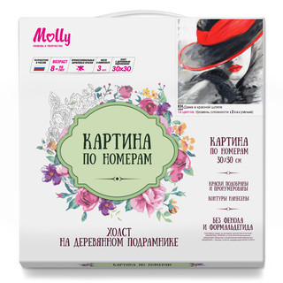 Картина по номерам 'Дама в красной шляпе' (13 цветов), 30х30 см 2