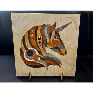 Картина на дереве в технике маркетри 'Чудесный Единорог' 3